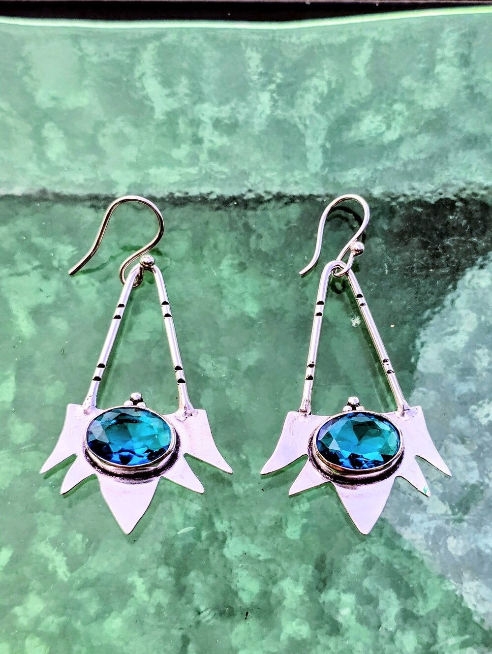 Blue Topaz Gemstone Dangle Earrings In 925 Sterling Silver (2.5")
